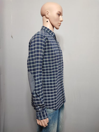 Vintage Wrangler Checked Long Sleeve Plaid Western Casual Shirt Navy Men Size Large
