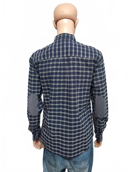 Vintage Wrangler Checked Long Sleeve Plaid Western Casual Shirt Navy Men Size Large