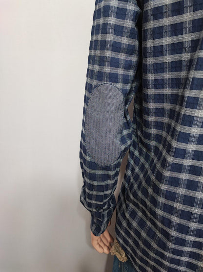 Vintage Wrangler Checked Long Sleeve Plaid Western Casual Shirt Navy Men Size Large