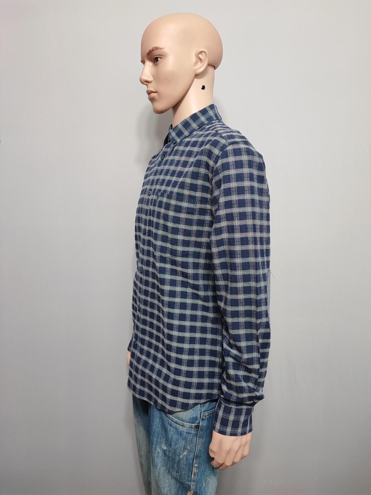 Vintage Wrangler Checked Long Sleeve Plaid Western Casual Shirt Navy Men Size Large