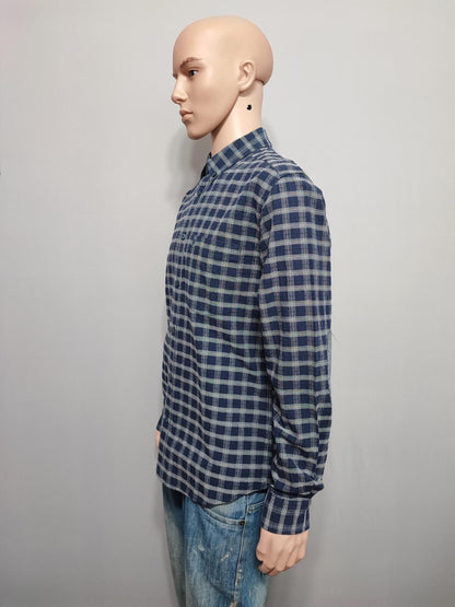 Vintage Wrangler Checked Long Sleeve Plaid Western Casual Shirt Navy Men Size Large