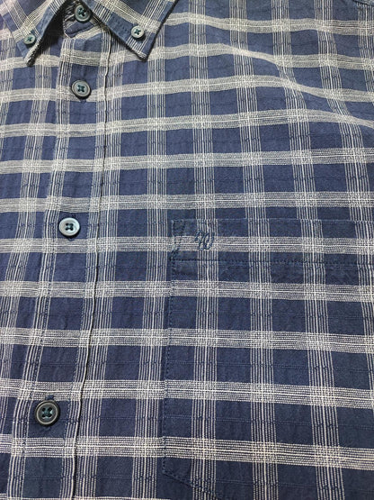 Vintage Wrangler Checked Long Sleeve Plaid Western Casual Shirt Navy Men Size Large