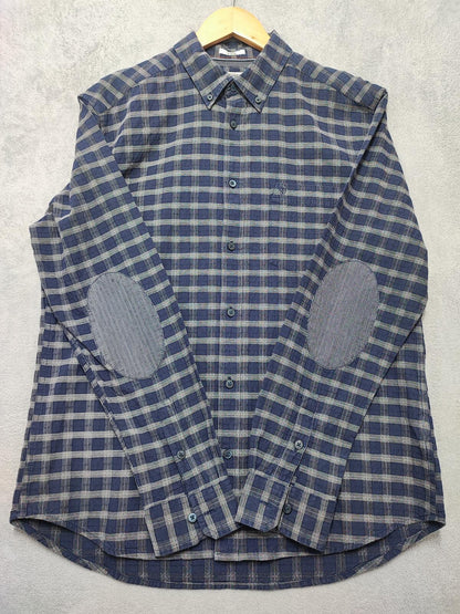 Vintage Wrangler Checked Long Sleeve Plaid Western Casual Shirt Navy Men Size Large
