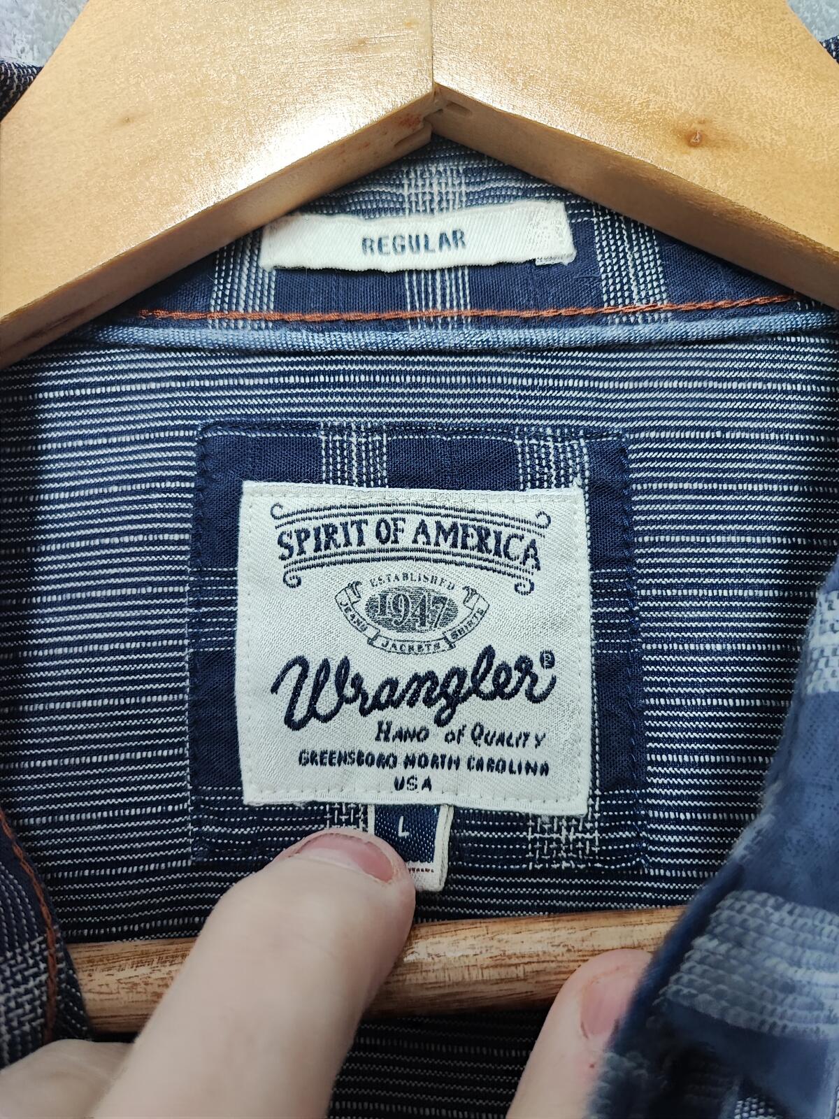 Vintage Wrangler Checked Long Sleeve Plaid Western Casual Shirt Navy Men Size Large