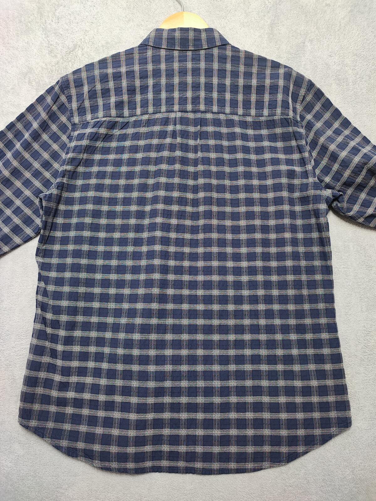 Vintage Wrangler Checked Long Sleeve Plaid Western Casual Shirt Navy Men Size Large