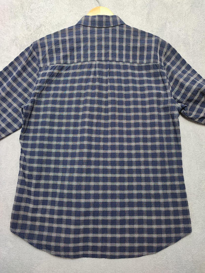 Vintage Wrangler Checked Long Sleeve Plaid Western Casual Shirt Navy Men Size Large