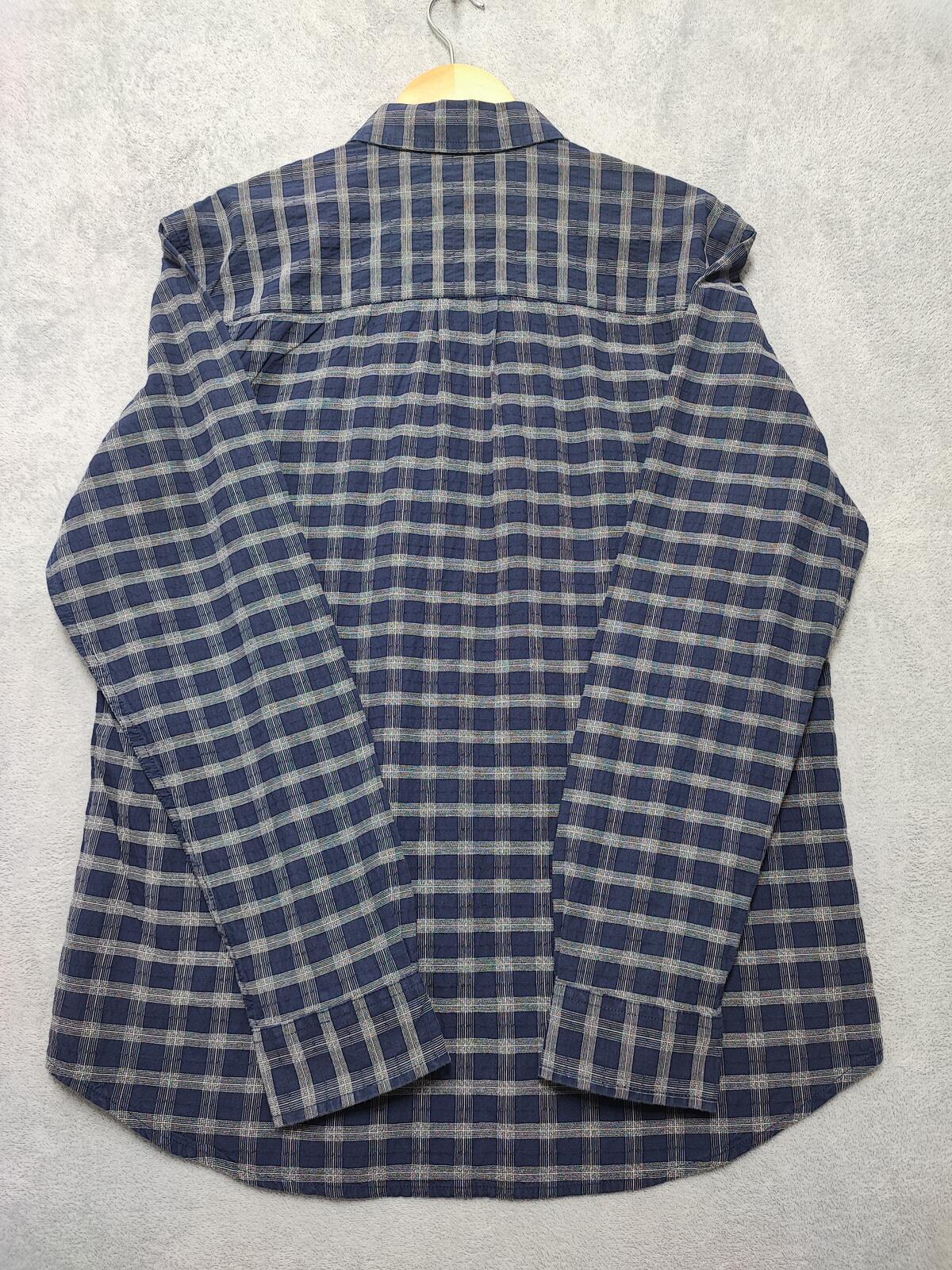 Vintage Wrangler Checked Long Sleeve Plaid Western Casual Shirt Navy Men Size Large