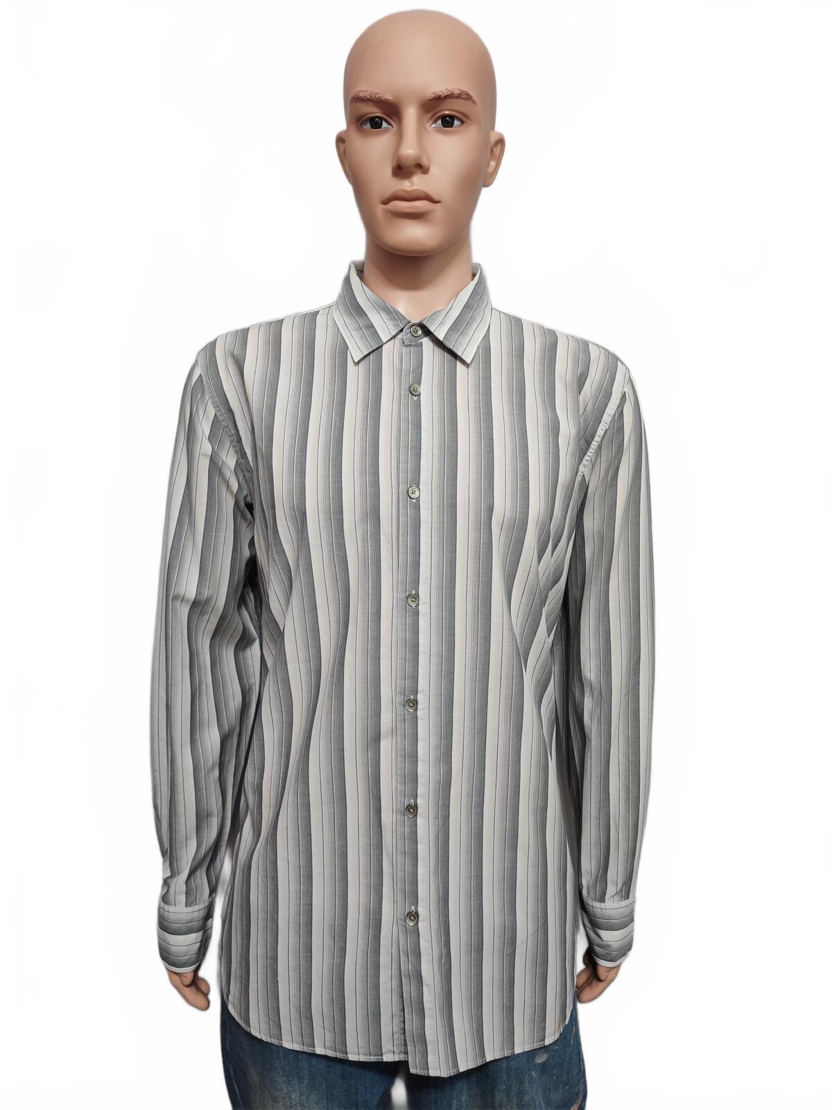 Vintage Calvin Klein Striped Long Sleeve Button Down Shirt Grey Men's Size Large