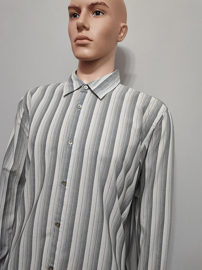 Vintage Calvin Klein Striped Long Sleeve Button Down Shirt Grey Men's Size Large
