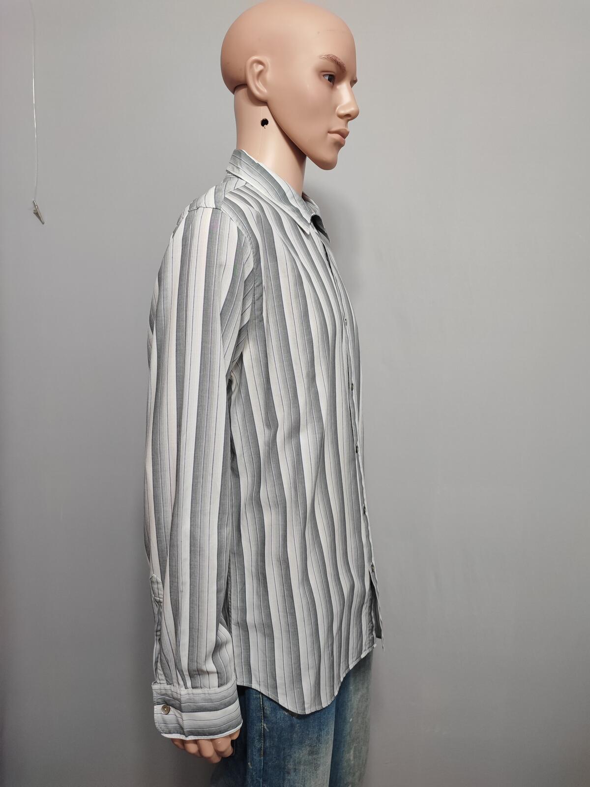 Vintage Calvin Klein Striped Long Sleeve Button Down Shirt Grey Men's Size Large