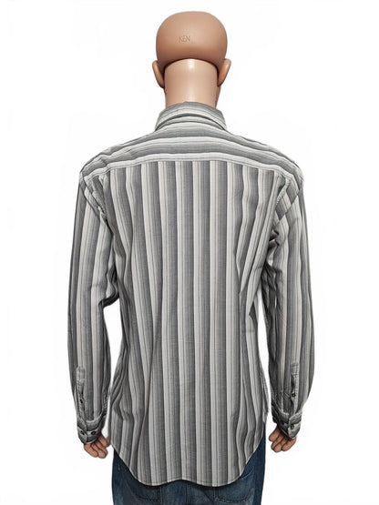 Vintage Calvin Klein Striped Long Sleeve Button Down Shirt Grey Men's Size Large