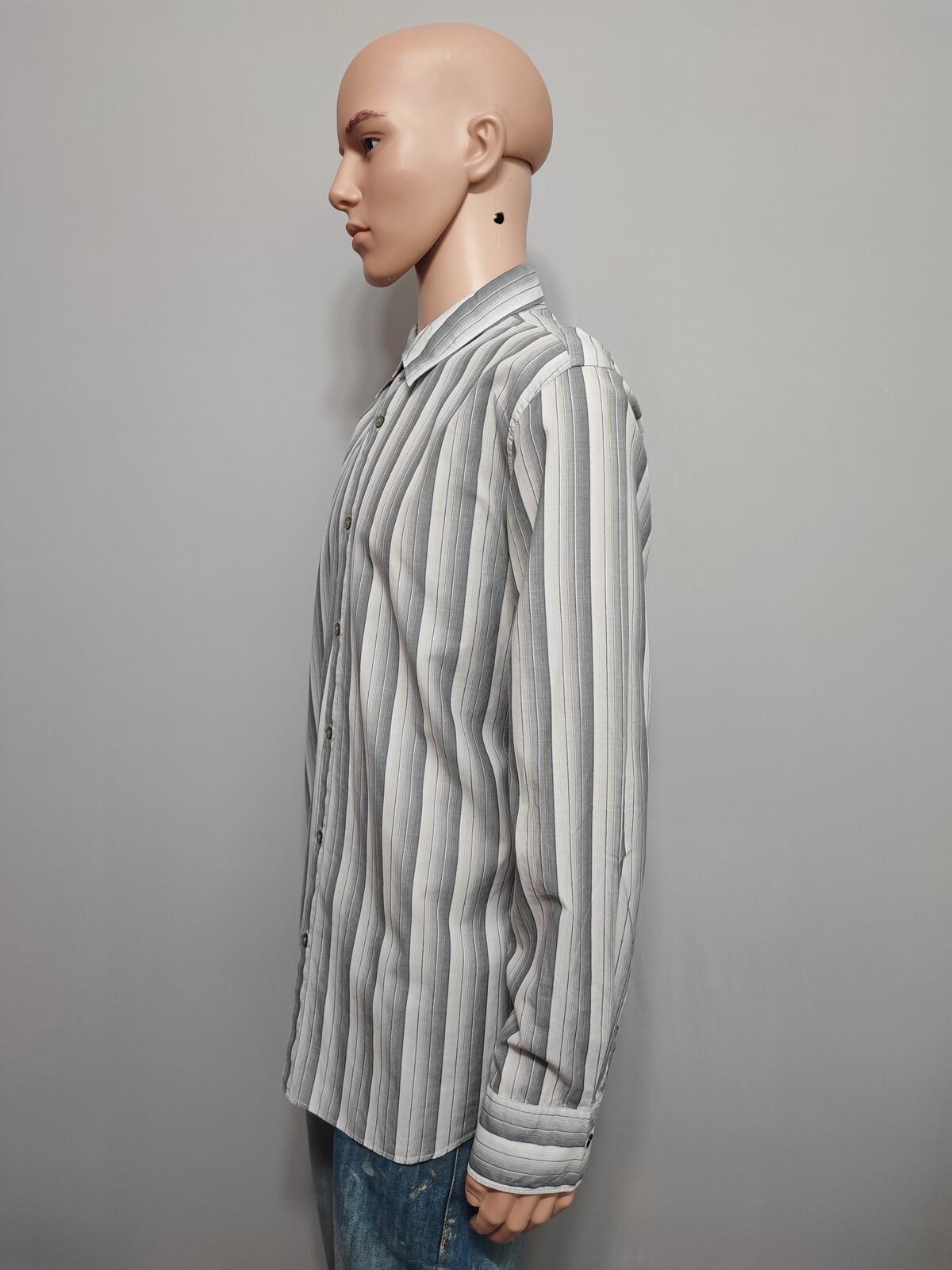 Vintage Calvin Klein Striped Long Sleeve Button Down Shirt Grey Men's Size Large