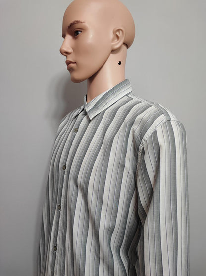 Vintage Calvin Klein Striped Long Sleeve Button Down Shirt Grey Men's Size Large