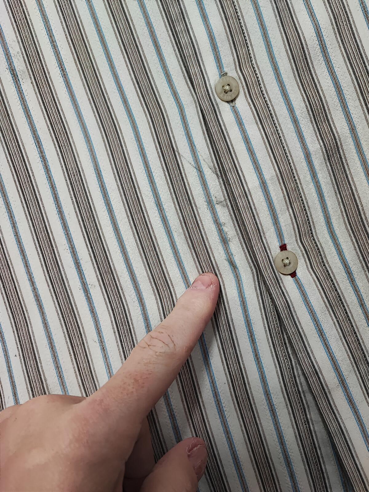 Vintage Levis Striped Shirt Large Cream Blue Brown Cotton Long Sleeve 90s Grunge