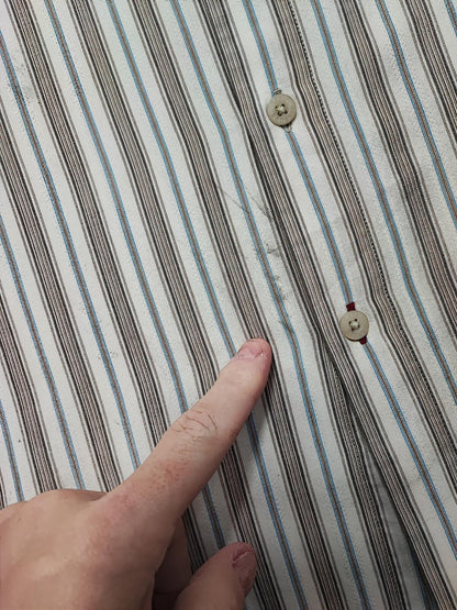 Vintage Levis Striped Shirt Large Cream Blue Brown Cotton Long Sleeve 90s Grunge