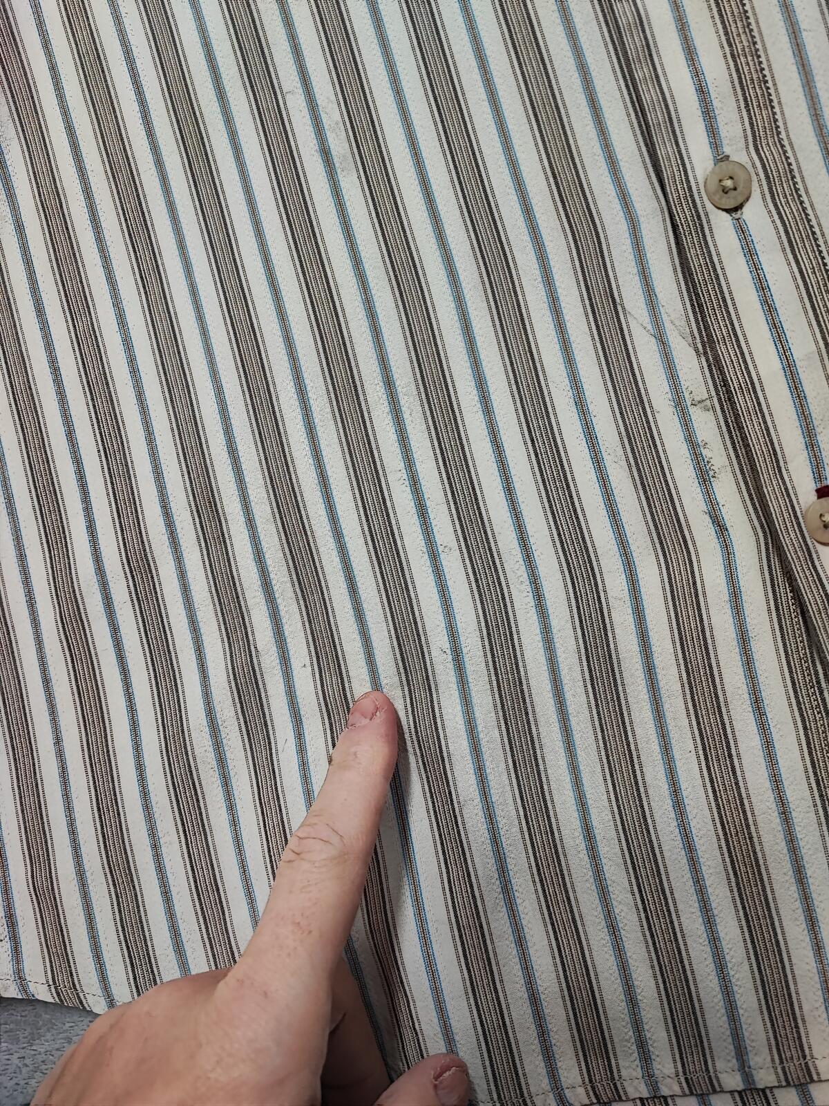 Vintage Levis Striped Shirt Large Cream Blue Brown Cotton Long Sleeve 90s Grunge