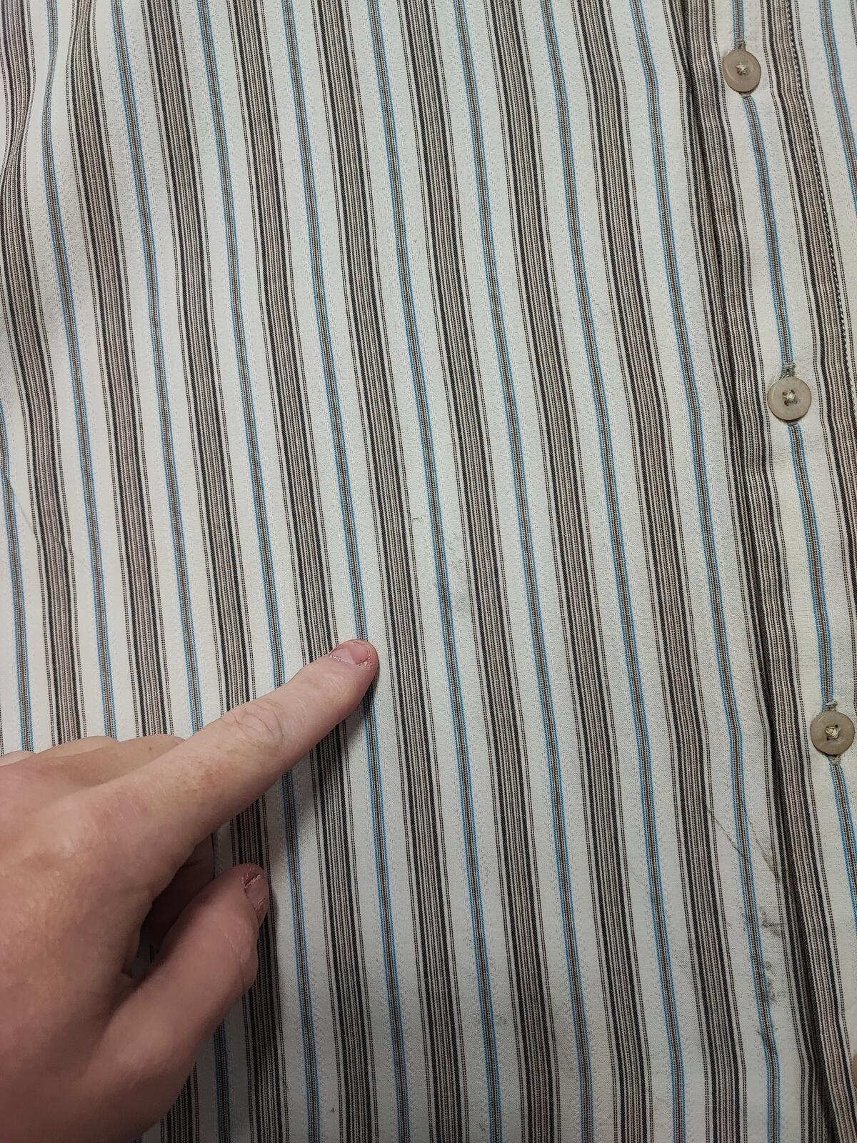 Vintage Levis Striped Shirt Large Cream Blue Brown Cotton Long Sleeve 90s Grunge