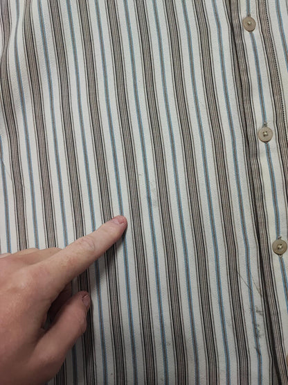 Vintage Levis Striped Shirt Large Cream Blue Brown Cotton Long Sleeve 90s Grunge