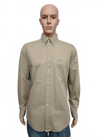 Vintage Tommy Hilfiger Plain Long Sleeve Button Down Shirt Tan Men Size XL