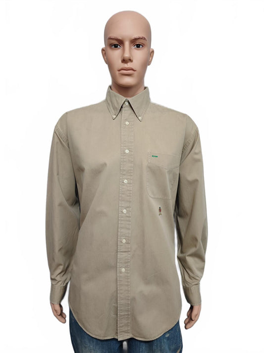 Vintage Tommy Hilfiger Plain Long Sleeve Button Down Shirt Tan Men Size XL