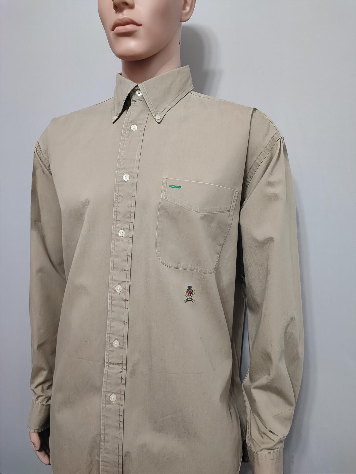 Vintage Tommy Hilfiger Plain Long Sleeve Button Down Shirt Tan Men Size XL