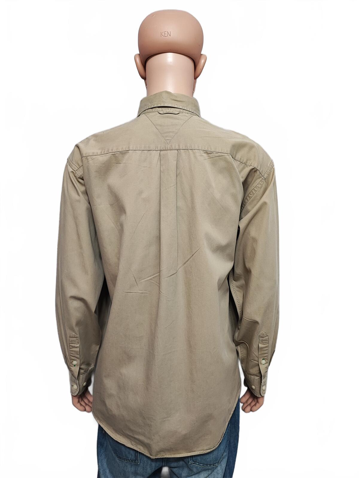 Vintage Tommy Hilfiger Plain Long Sleeve Button Down Shirt Tan Men Size XL