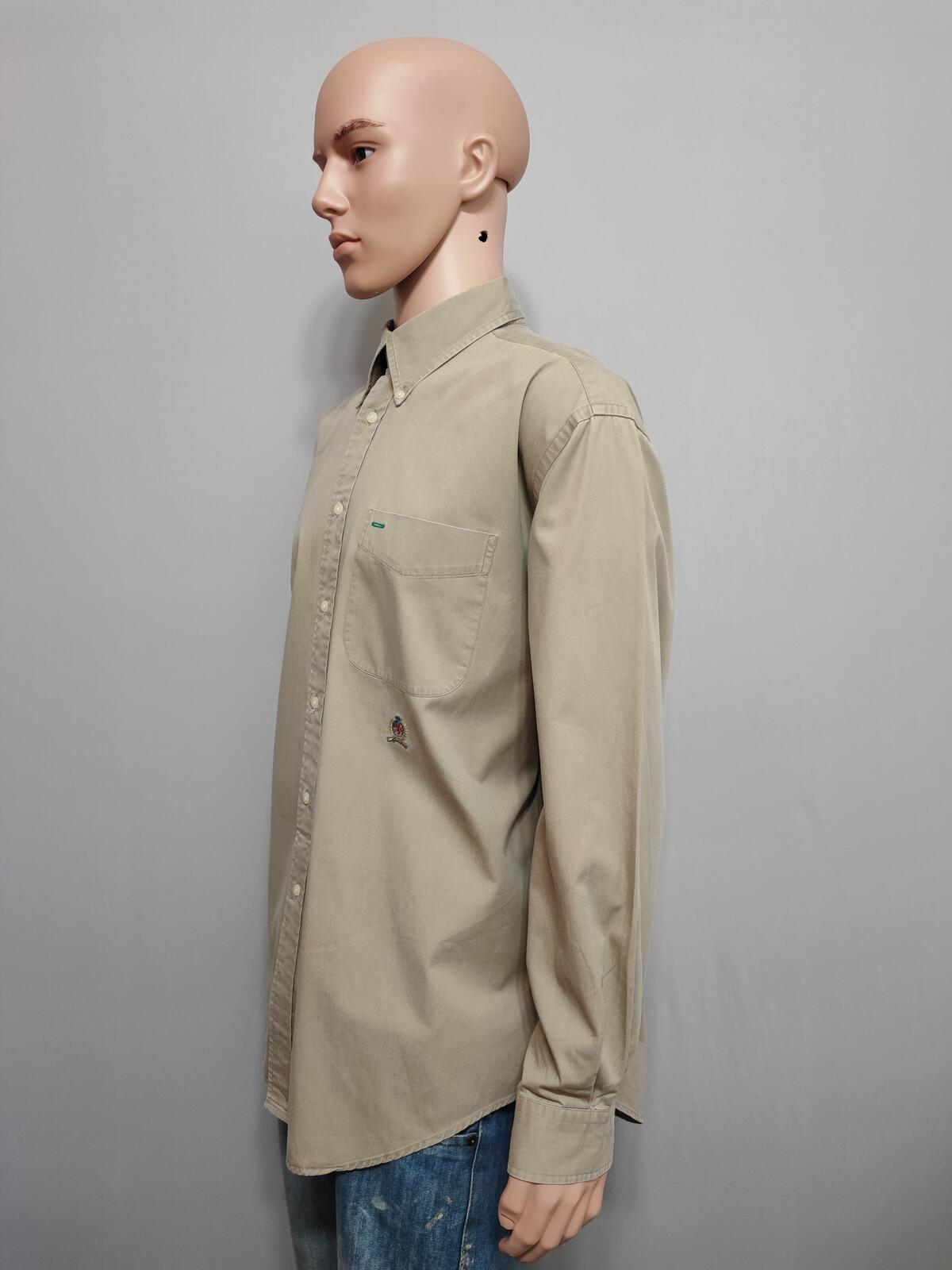 Vintage Tommy Hilfiger Plain Long Sleeve Button Down Shirt Tan Men Size XL