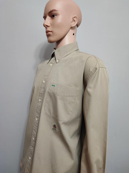 Vintage Tommy Hilfiger Plain Long Sleeve Button Down Shirt Tan Men Size XL