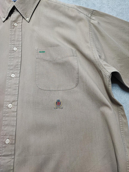Vintage Tommy Hilfiger Plain Long Sleeve Button Down Shirt Tan Men Size XL