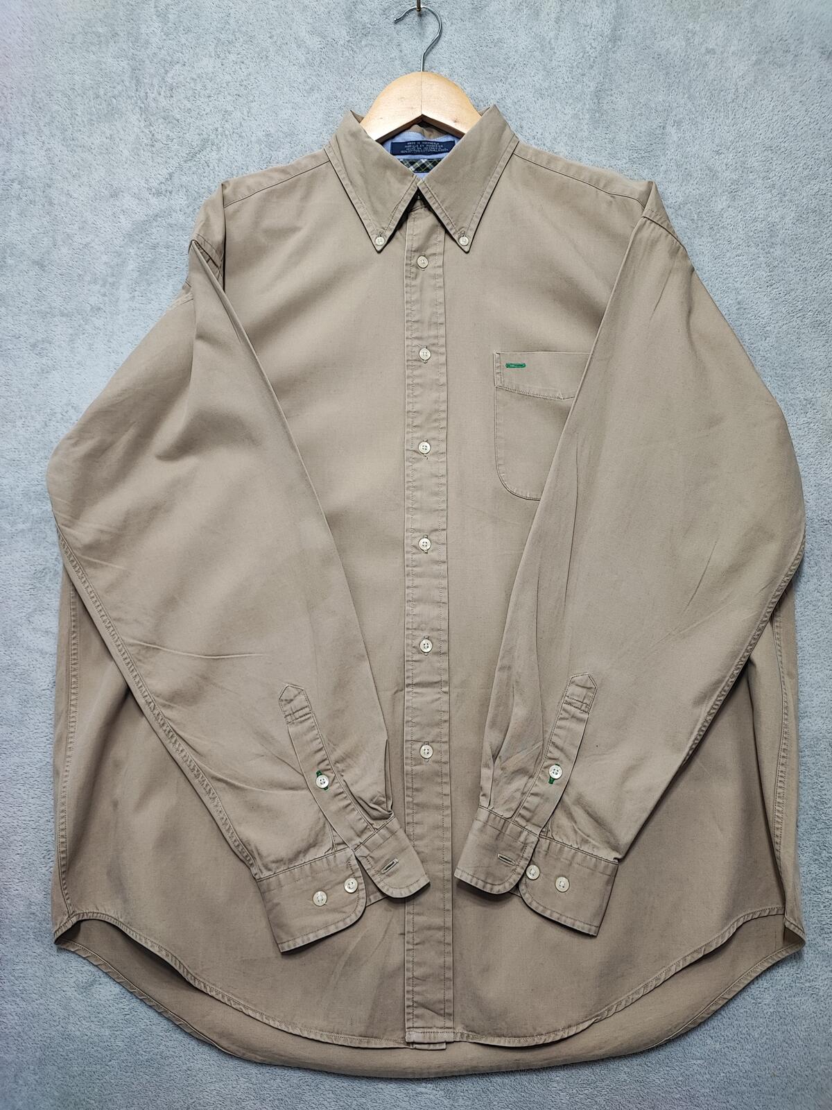Vintage Tommy Hilfiger Plain Long Sleeve Button Down Shirt Tan Men Size XL