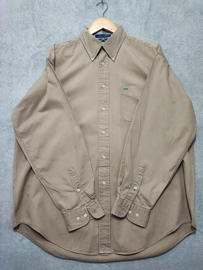 Vintage Tommy Hilfiger Plain Long Sleeve Button Down Shirt Tan Men Size XL