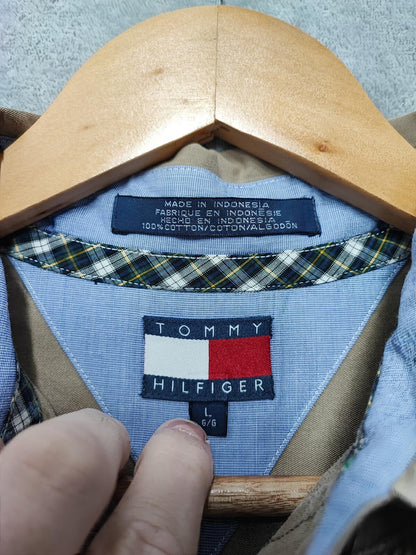Vintage Tommy Hilfiger Plain Long Sleeve Button Down Shirt Tan Men Size XL