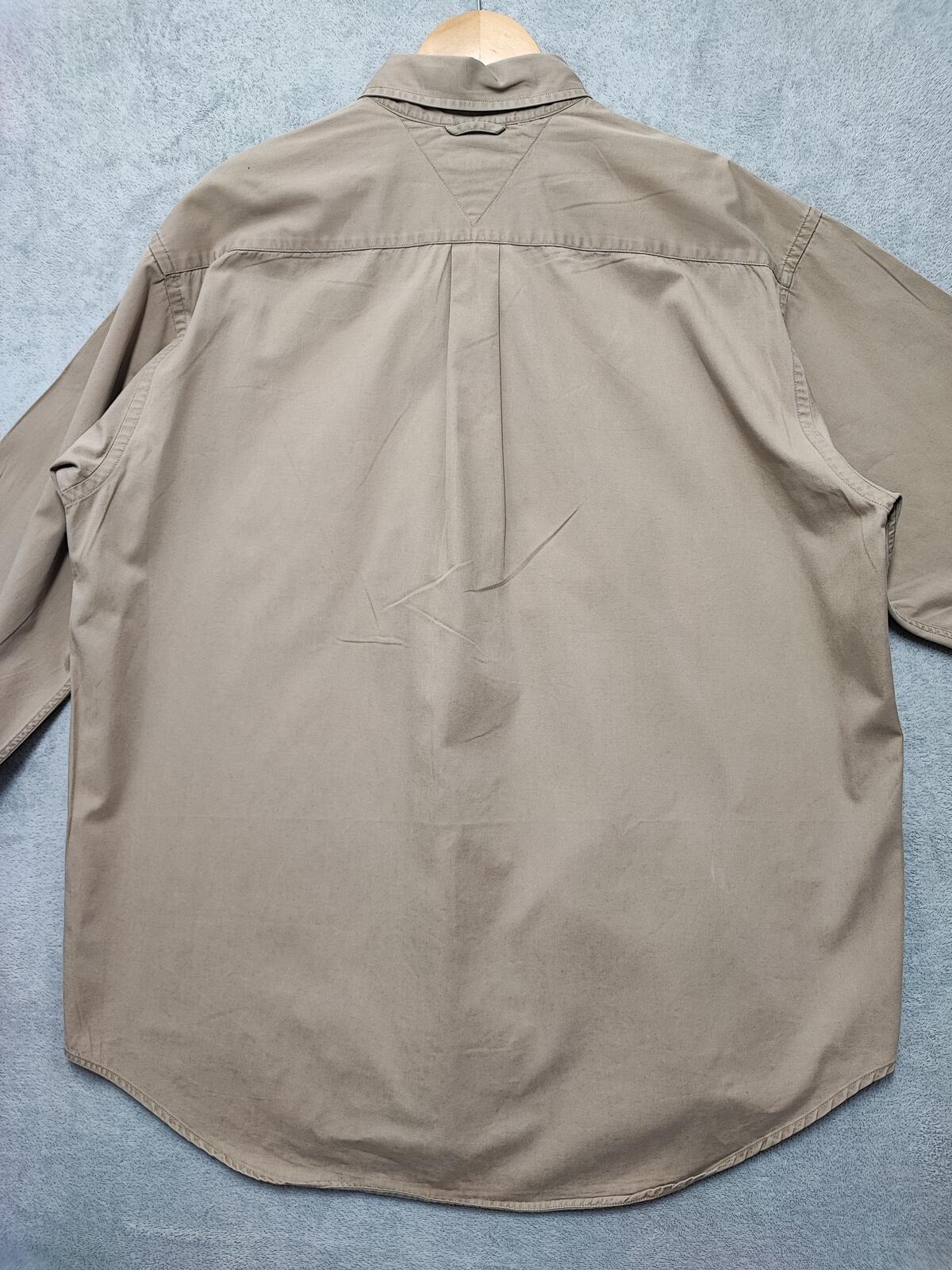 Vintage Tommy Hilfiger Plain Long Sleeve Button Down Shirt Tan Men Size XL