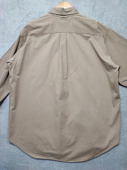 Vintage Tommy Hilfiger Plain Long Sleeve Button Down Shirt Tan Men Size XL