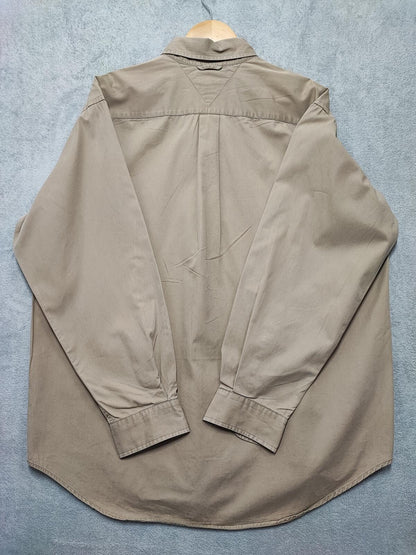 Vintage Tommy Hilfiger Plain Long Sleeve Button Down Shirt Tan Men Size XL