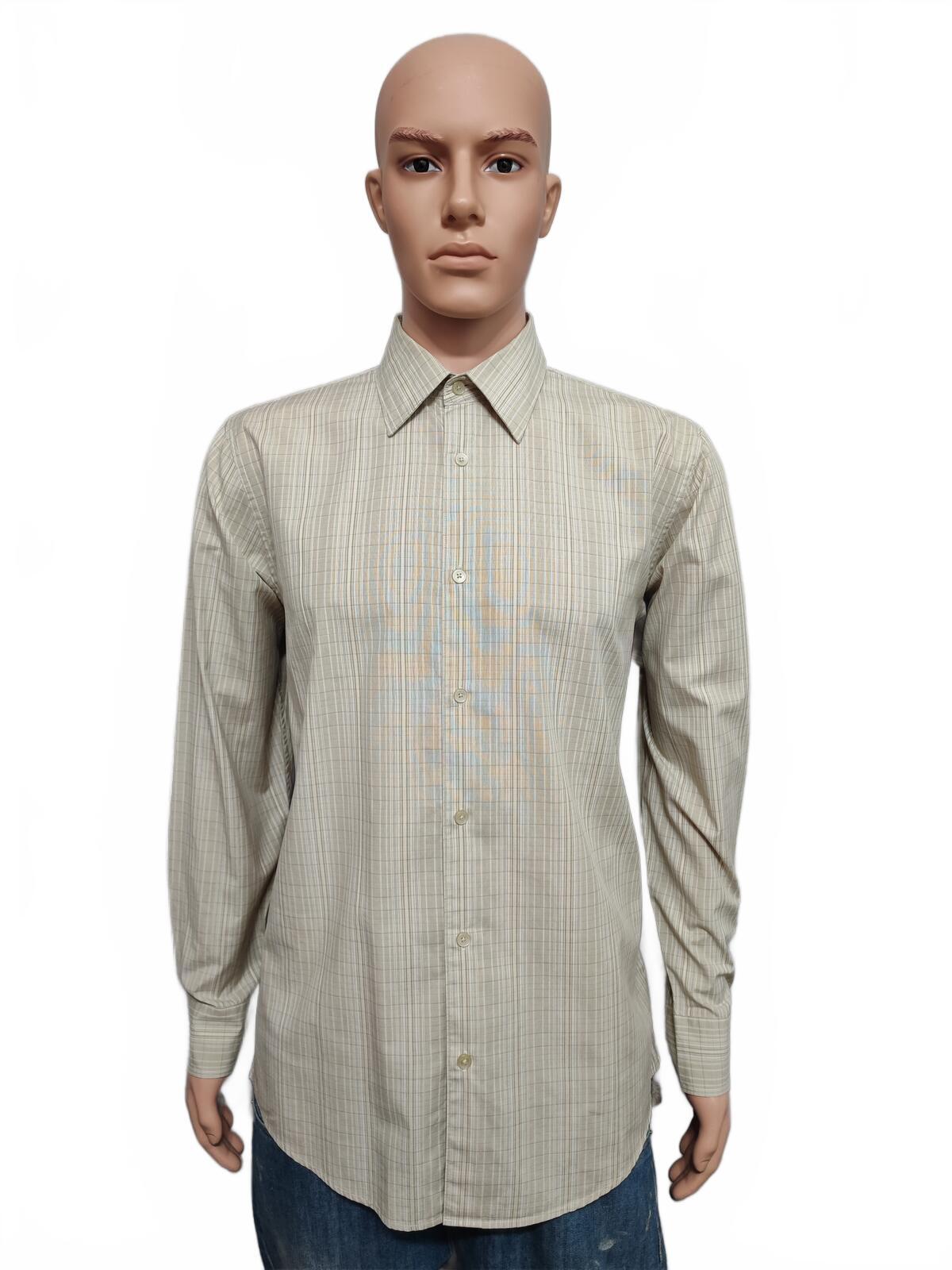 Vintage Calvin Klein Checked Long Sleeve Minimalist Casual Shirt Beige Men Large