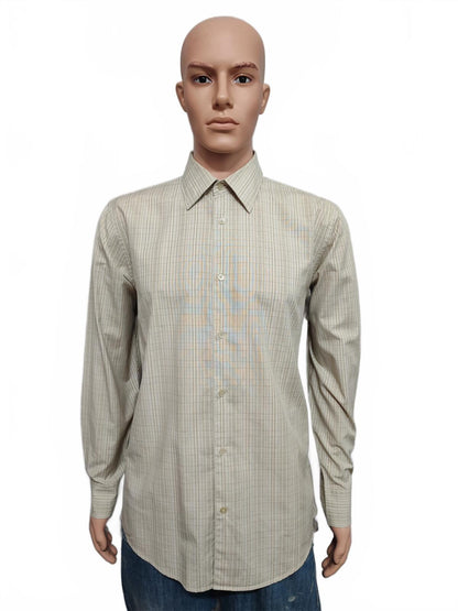 Vintage Calvin Klein Checked Long Sleeve Minimalist Casual Shirt Beige Men Large