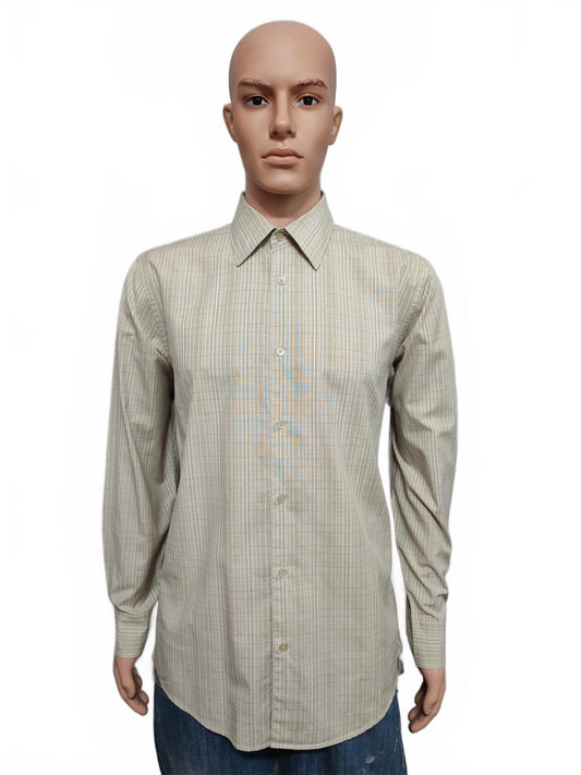 Vintage Calvin Klein Checked Long Sleeve Minimalist Casual Shirt Beige Men Large