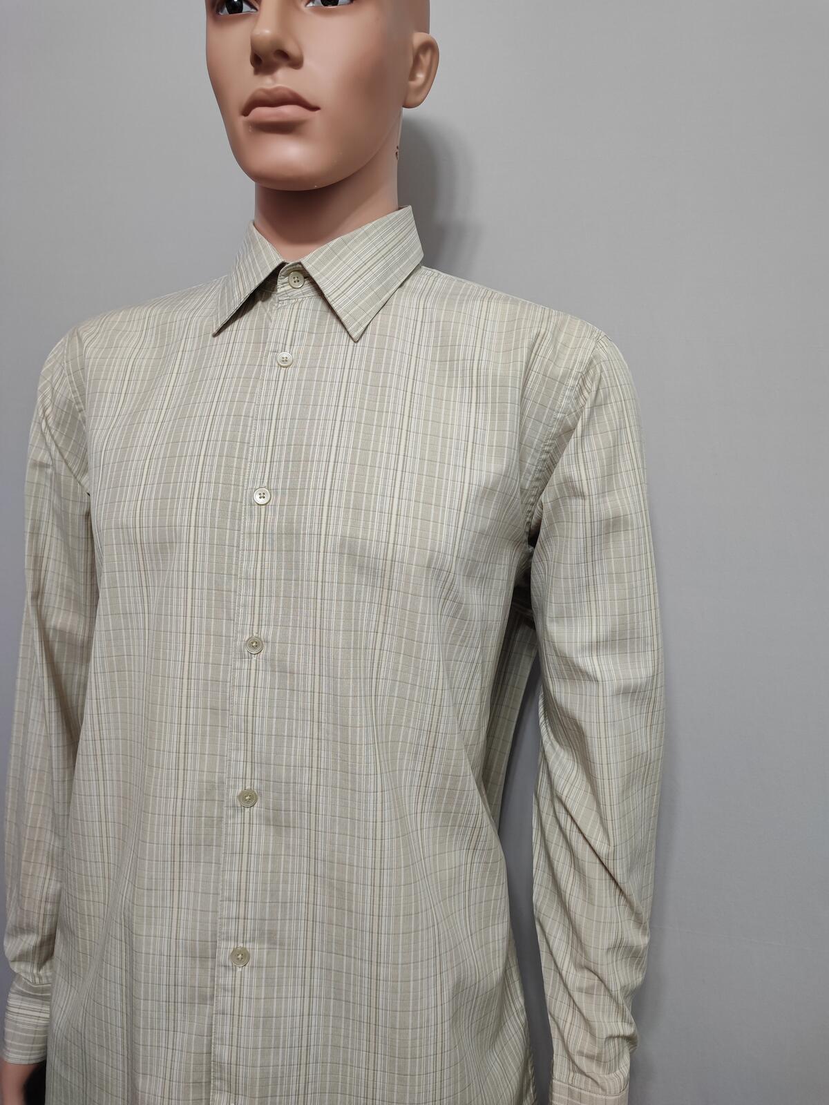 Vintage Calvin Klein Checked Long Sleeve Minimalist Casual Shirt Beige Men Large