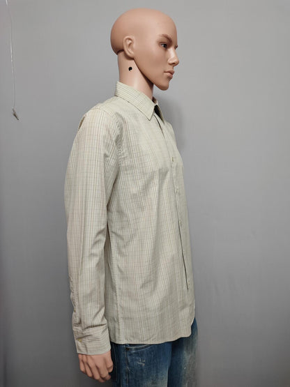 Vintage Calvin Klein Checked Long Sleeve Minimalist Casual Shirt Beige Men Large