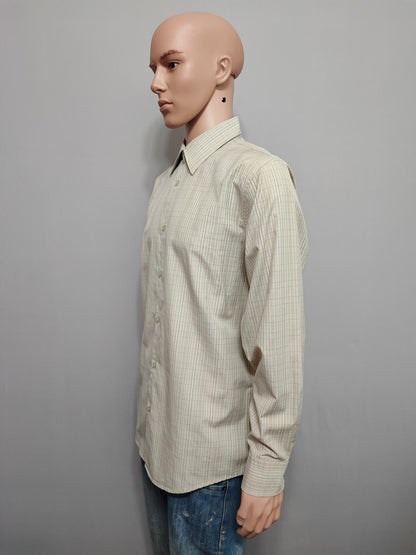 Vintage Calvin Klein Checked Long Sleeve Minimalist Casual Shirt Beige Men Large