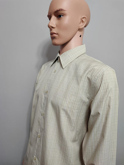 Vintage Calvin Klein Checked Long Sleeve Minimalist Casual Shirt Beige Men Large