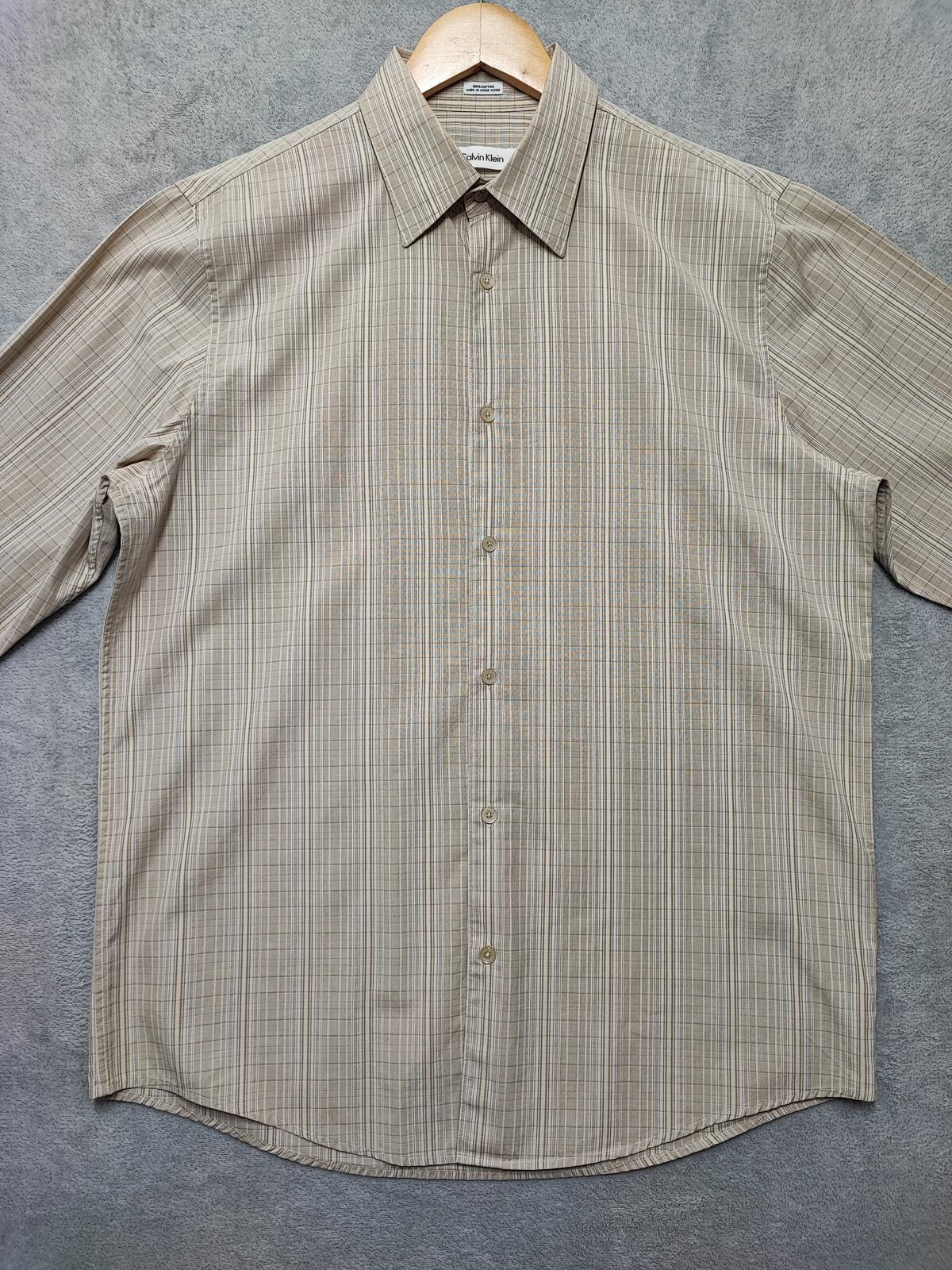 Vintage Calvin Klein Checked Long Sleeve Minimalist Casual Shirt Beige Men Large