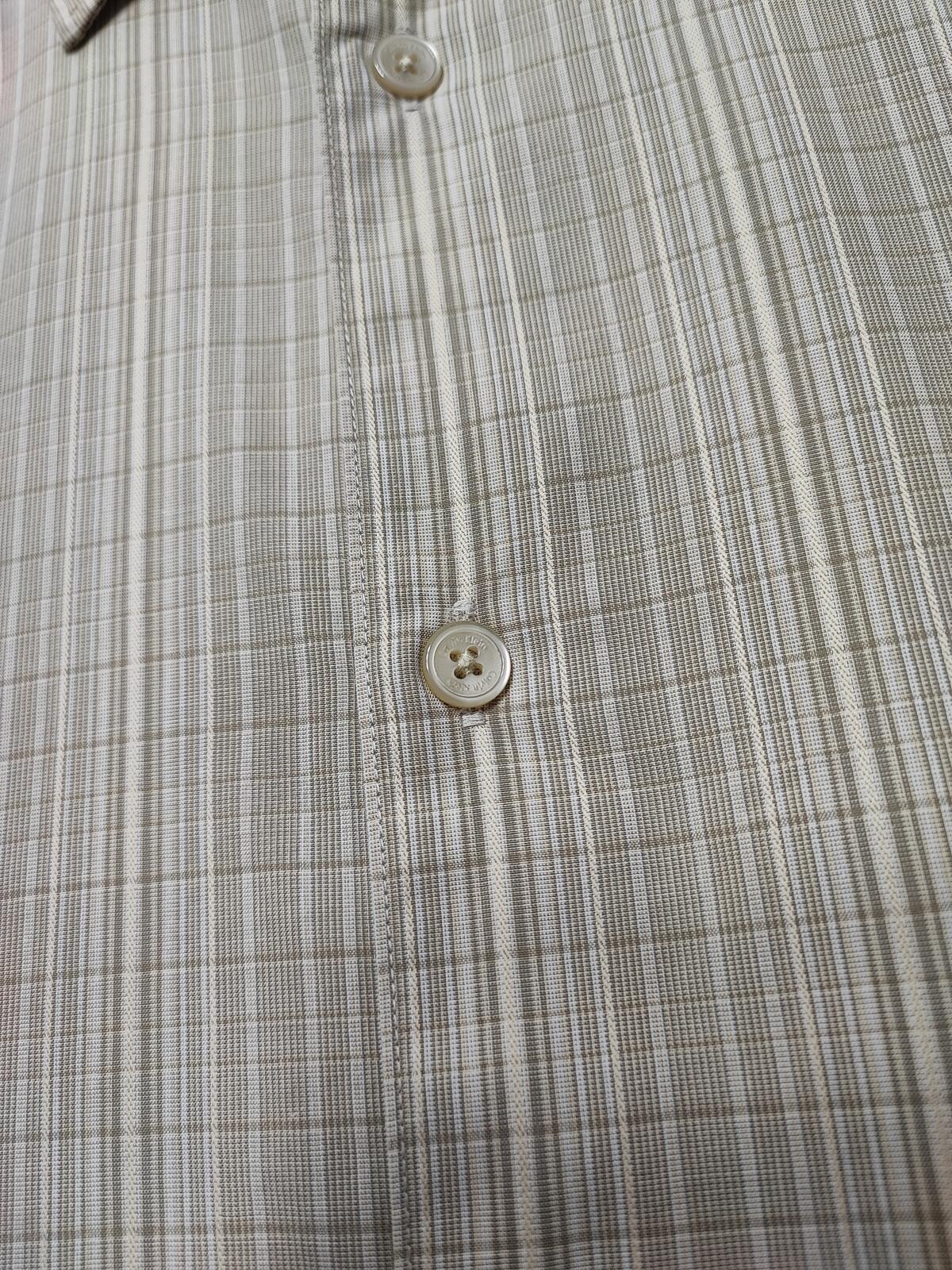 Vintage Calvin Klein Checked Long Sleeve Minimalist Casual Shirt Beige Men Large