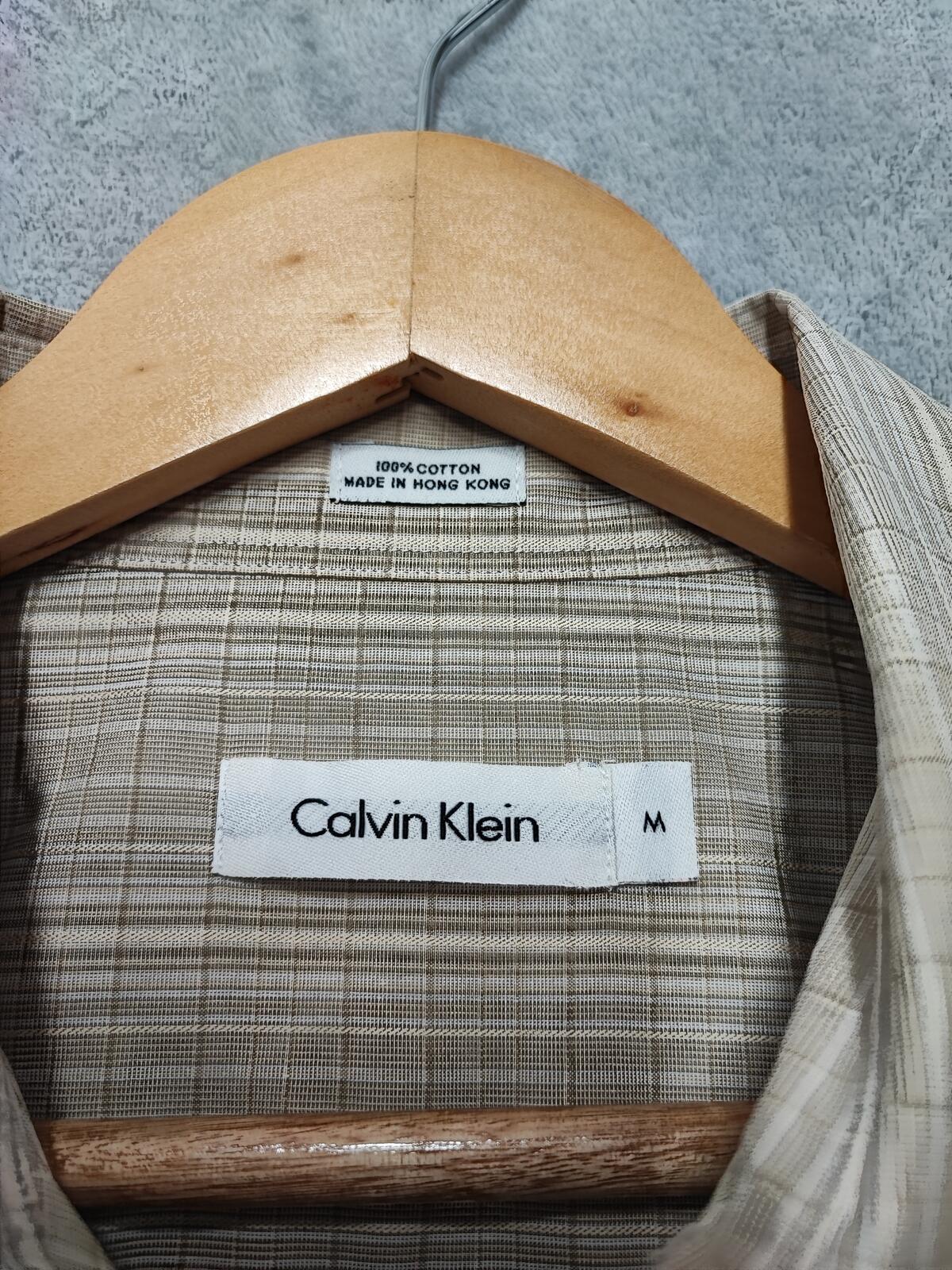 Vintage Calvin Klein Checked Long Sleeve Minimalist Casual Shirt Beige Men Large