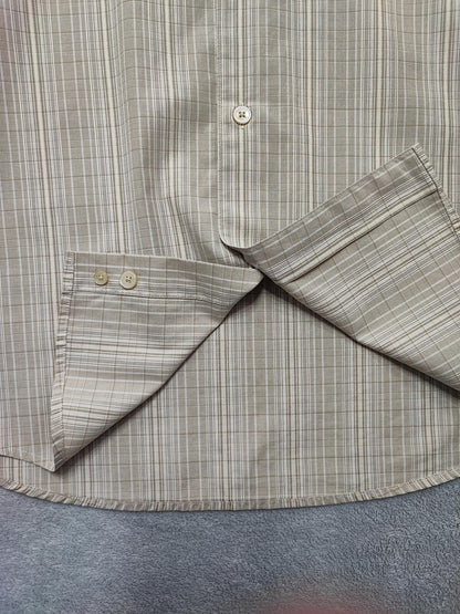 Vintage Calvin Klein Checked Long Sleeve Minimalist Casual Shirt Beige Men Large