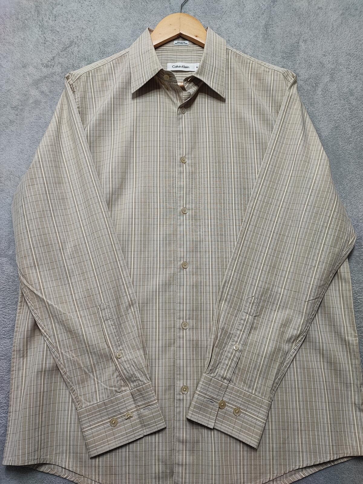Vintage Calvin Klein Checked Long Sleeve Minimalist Casual Shirt Beige Men Large