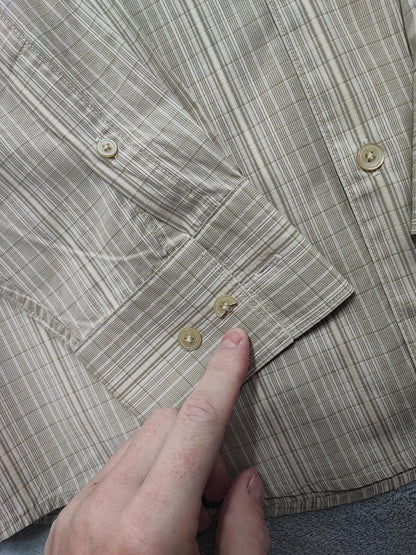 Vintage Calvin Klein Checked Long Sleeve Minimalist Casual Shirt Beige Men Large