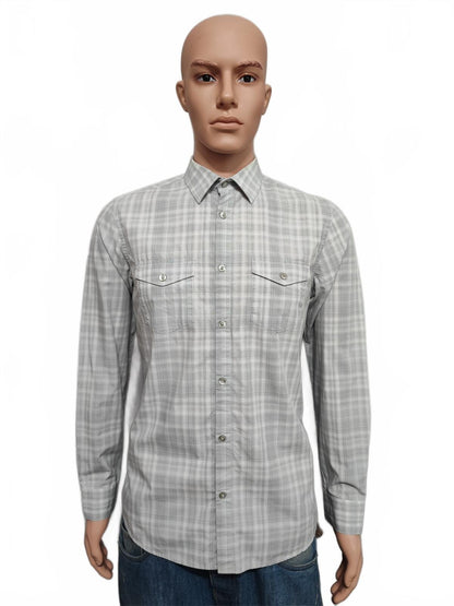 Vintage Calvin Klein Checked Shirt Medium Grey White Cotton Long Sleeve 90s Y2K