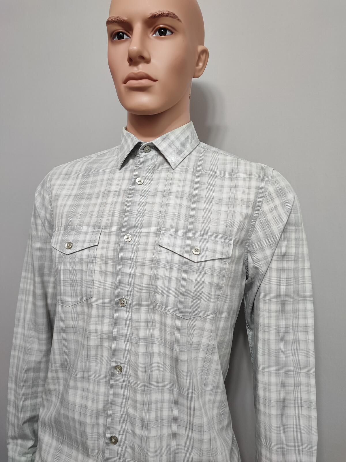 Vintage Calvin Klein Checked Shirt Medium Grey White Cotton Long Sleeve 90s Y2K